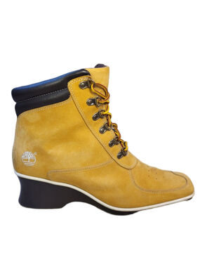 Timberland Size 9.5 Womens Leather Wheat Tan Wedge Heel Ankle Boots